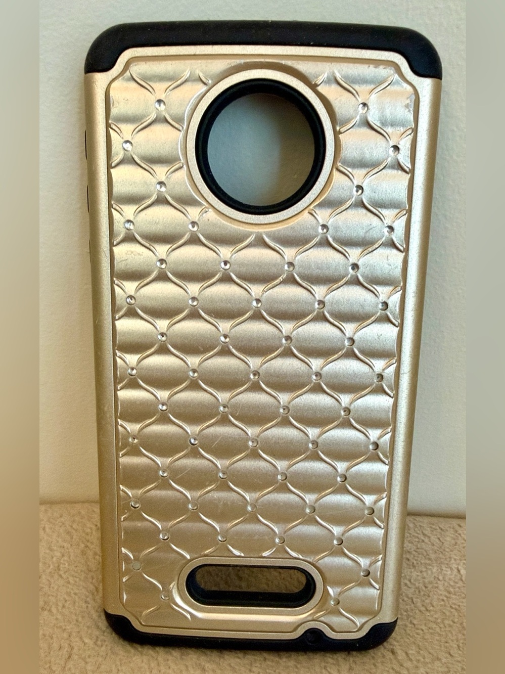 Kate Spade Moto Z Force Droid Gold Studded Hybrid Silicone Hard Cover Phone Case